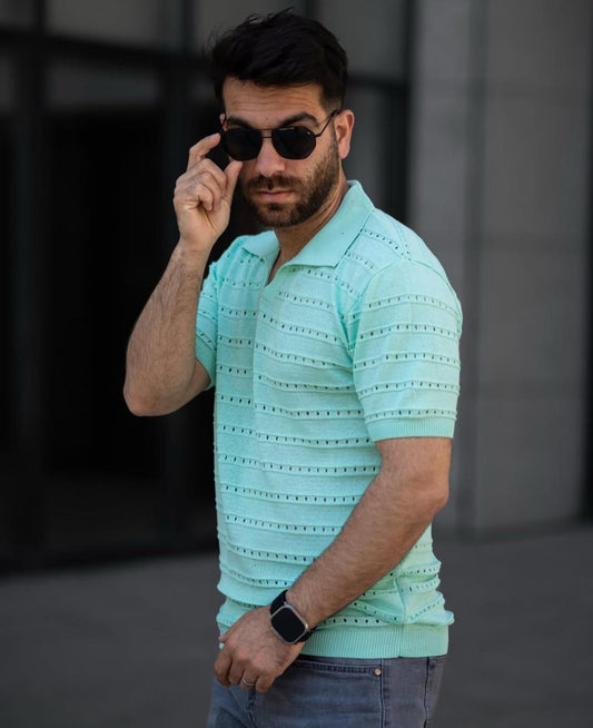 Поло тениска от ажурна плетка