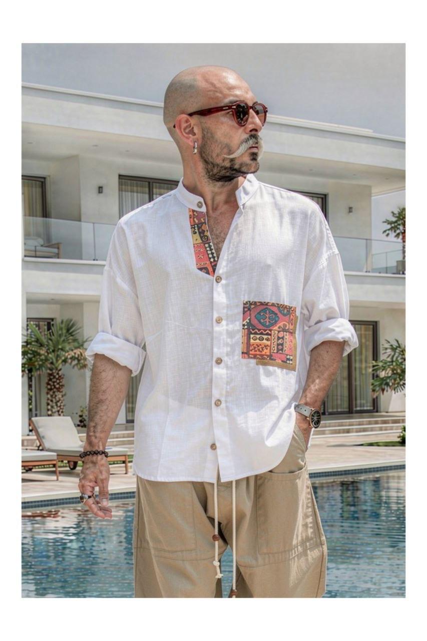 Sahara Soul™ - Linen Ethnic Pocket Shirt