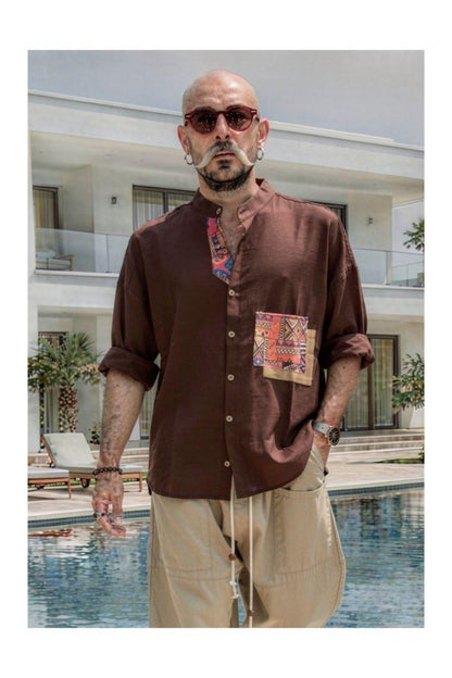 Sahara Soul™ - Linen Ethnic Pocket Shirt