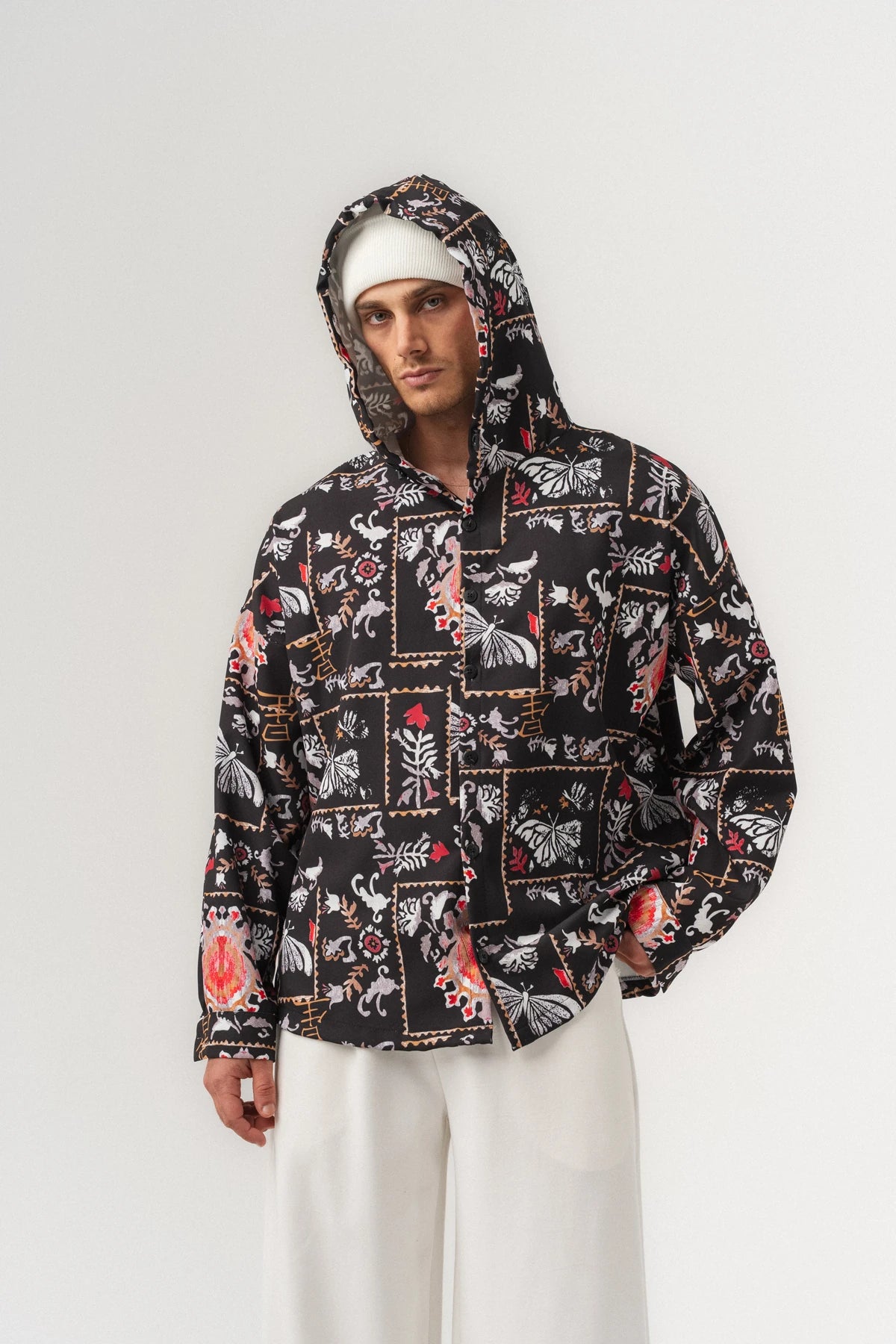 INK RIOT — Oversized Hooded Shirt