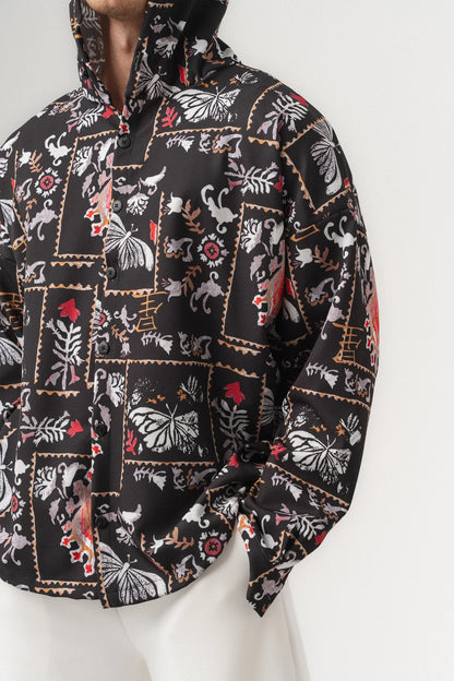 INK RIOT — Oversized Hooded Shirt