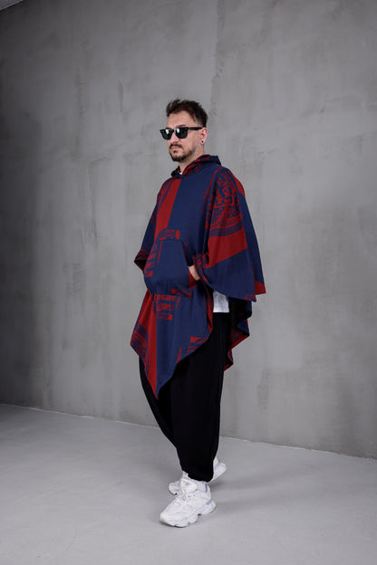 CRIMSON BLOCK™ – Oversized Hooded Streetwear Poncho