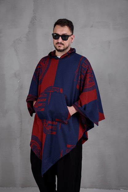 CRIMSON BLOCK™ – Oversized Hooded Streetwear Poncho