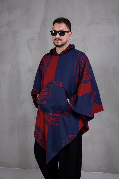 CRIMSON BLOCK™ – Oversized Hooded Streetwear Poncho