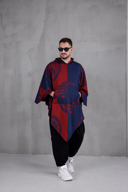 CRIMSON BLOCK™ – Oversized Hooded Streetwear Poncho