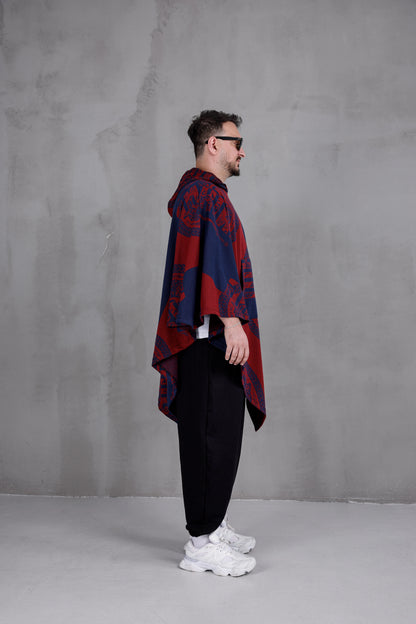 CRIMSON BLOCK™ – Oversized Hooded Streetwear Poncho